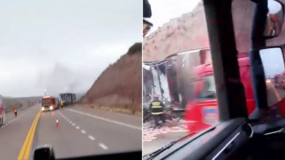 Volcó un camión cargado con gaseosas en Ruta 7 y trabajan bomberos en la zona.