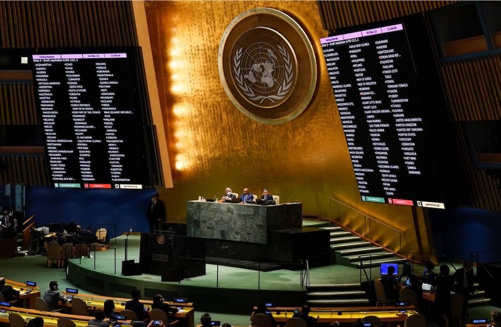 Los miembros de las Naciones Unidas votaron por mayoría a favor la resolución para que cese la invasión de Rusia en territorio ucraniano (Foto de AP)