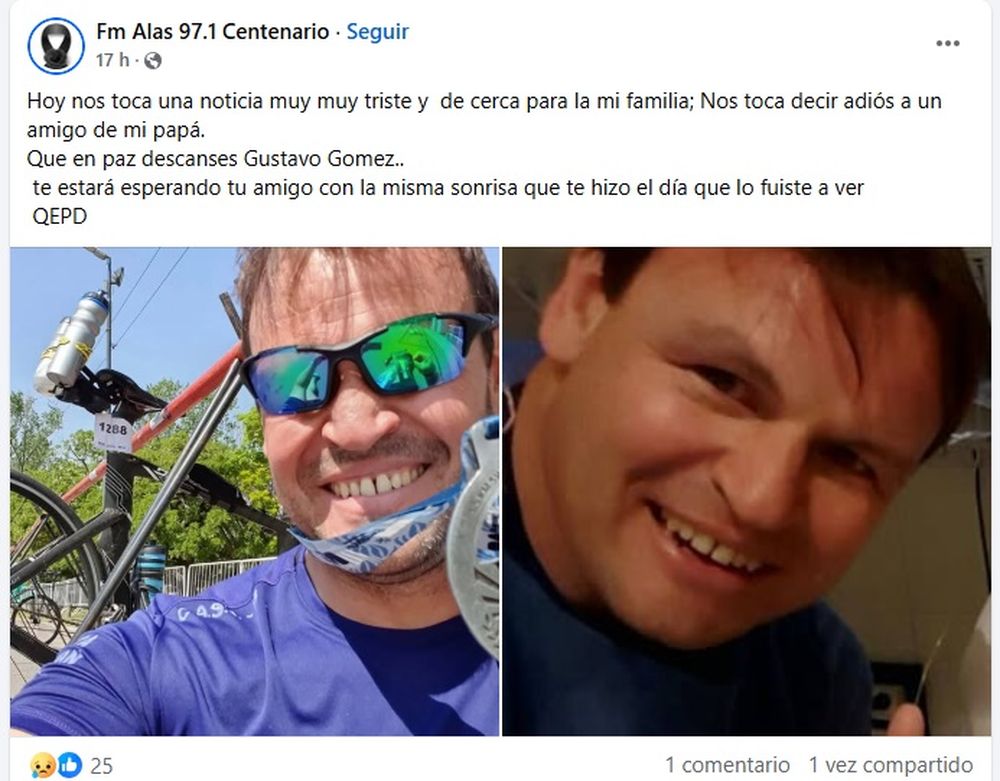 Dolor en redes por la muerte de Gustavo G&oacute;mez en un accidente vial en San Mart&iacute;n