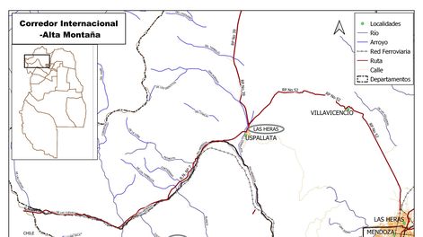 Mapa del corredor internacional de alta montaña entre Argentina y Chile
