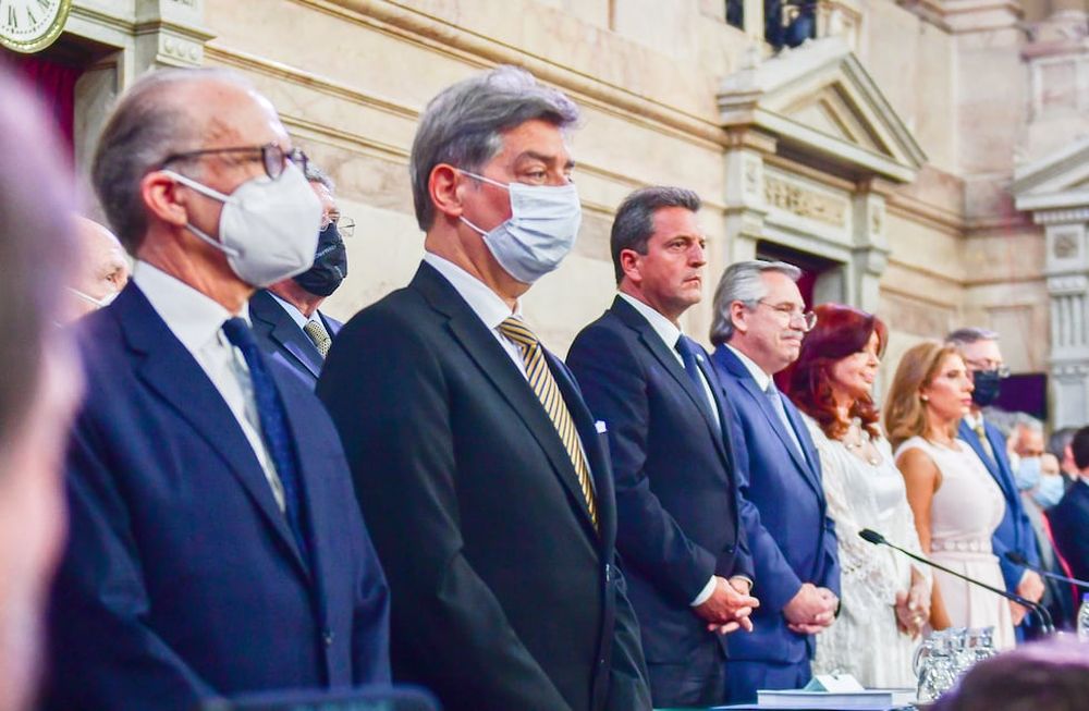 Los Jueces de la corte Carlos Rosenkrantz y Horacio Rosatti. Sergio Massa, Alberto Fernández y Cristina Kirchner en la Apertura Legislativa 2022. Foto: Federico Lopez Claro
