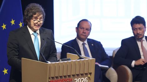 Javier Milei durante su discurso en la firma del pacto Mercosur-Unión Europea