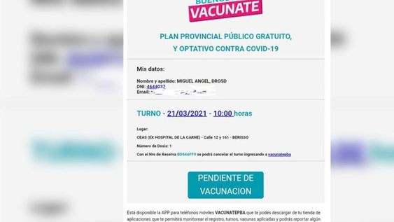 El hombre denunció en sus redes sociales que le dieron un turno para vacunarse a su padre que falleció hace más de 10 años. Foto: Gentileza.