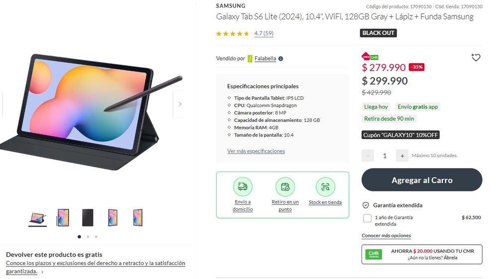 Samsung tablet price at Falabella Chile