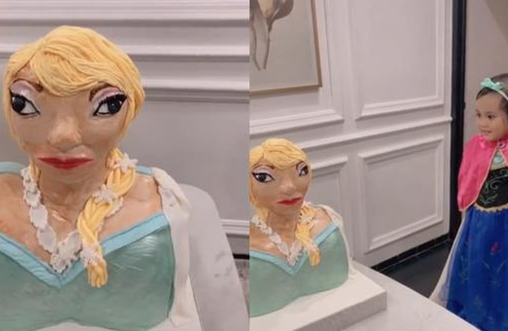 La torta de Frozen no salió como esperaban y la nena se quedó perpleja cuando la vio.