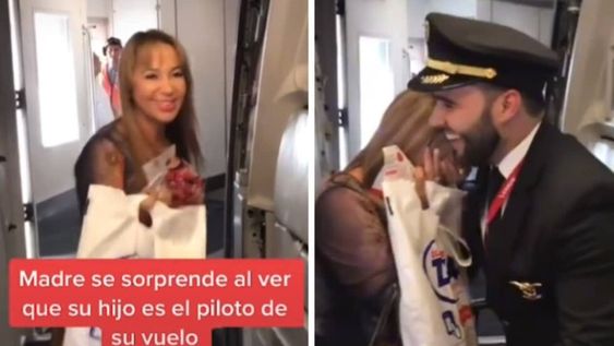 La mujer descubrió que en el avión que viajaría su hijo sería el piloto. Su emoción conmovió a la web.