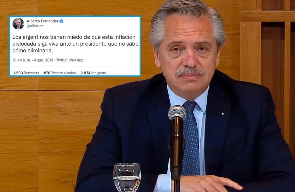 El día que Alberto Fernández se quejó de la inflación y dijo que los argentinos tienen miedo ante un presidente que no sabe cómo eliminarla (Twitter @alferdez)
