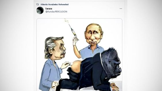 El mandatario argentino retuiteó una controvertida caricatura y recibió críticas de todos lados.