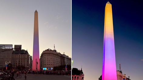 El Obelisco se iluminó con los colores de Venezuela como gesto de apoyo al pueblo venezolano.