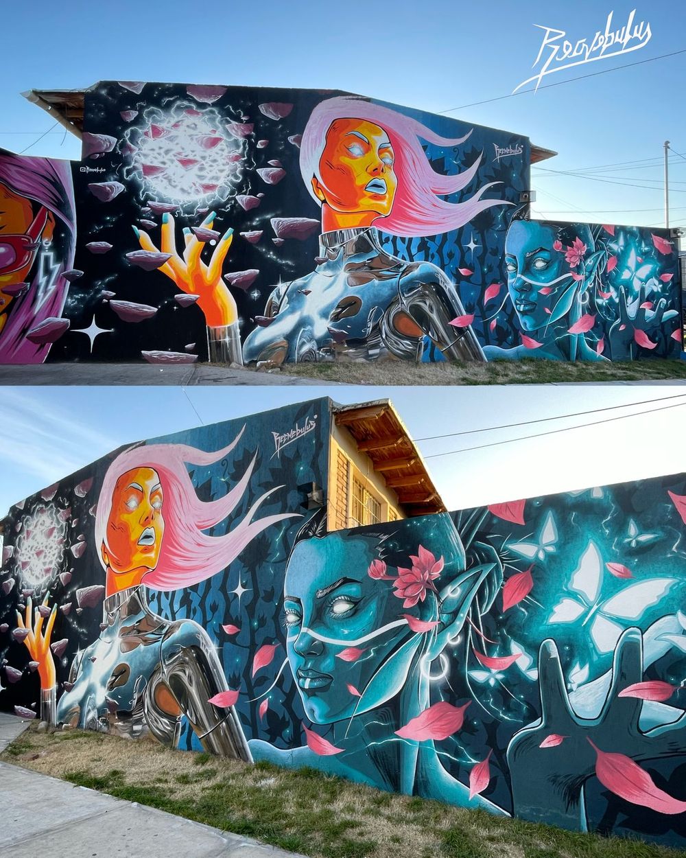 Croma Futura: Con 23 metros de largo por 6 de alto, esta obra se convirtió en el mural más grande realizado por REC. El artista define este trabajo como un punto culminante en su carrera por la complejidad técnica y el impacto visual logrado.