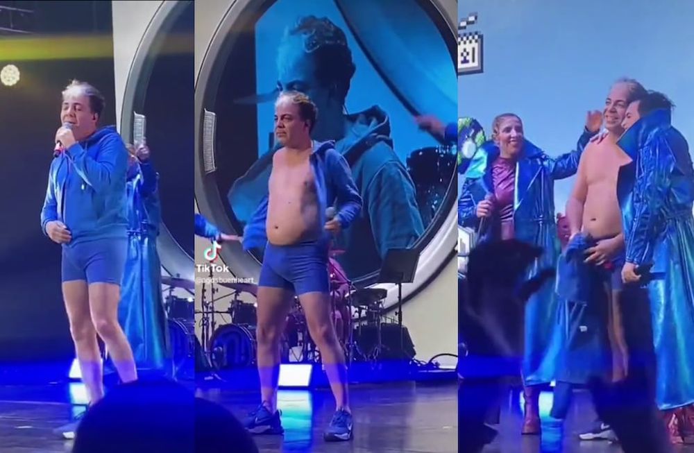 El cantante que reside en Punta del Este comenzó a bajar el cierre de la prenda lentamente hasta quedar semidesnudo sobre el escenario. Foto: TikTok