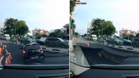Un socavón en Singapur se tragó un auto.