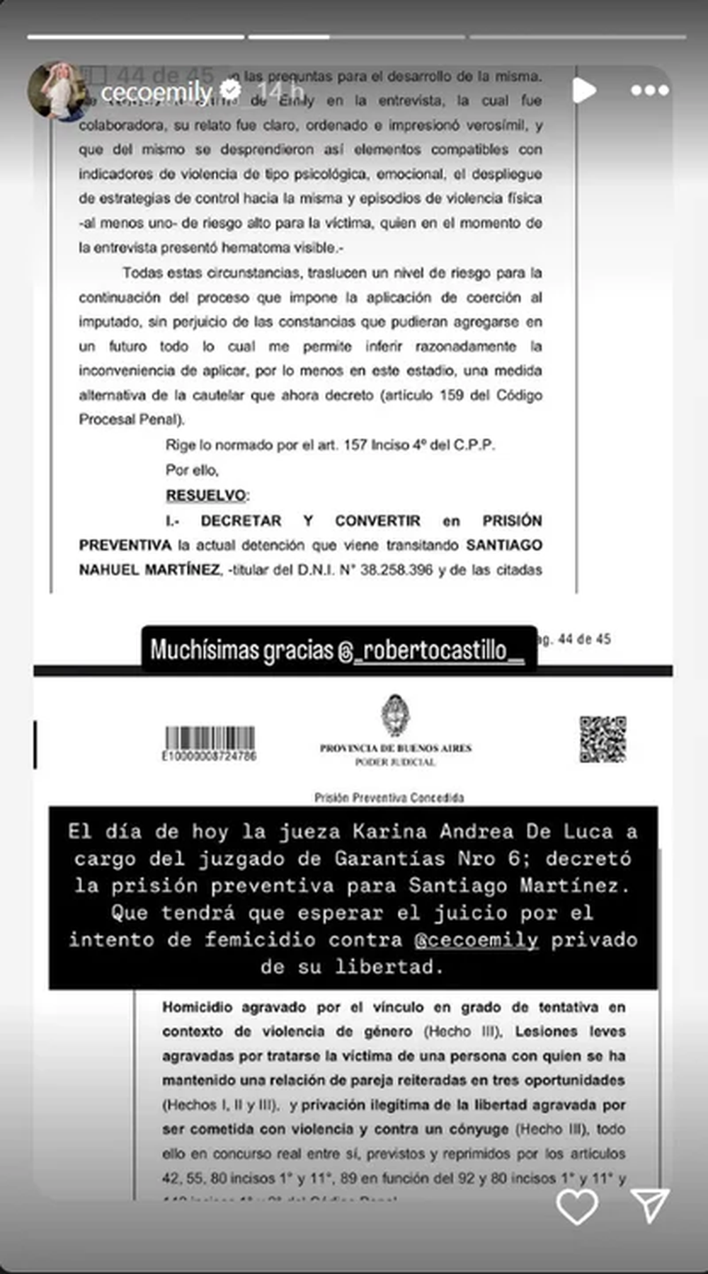 La joven celebró la decisión en sus redes sociales y agradeció a su abogado, Roberto Castillo