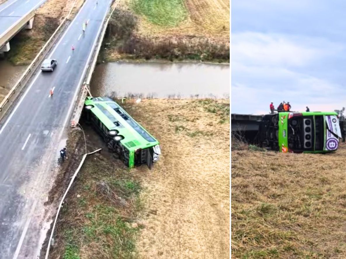 Un micro cayó desde un puente sobre la Ruta 7 tras un vuelco: hay 22 heridos.