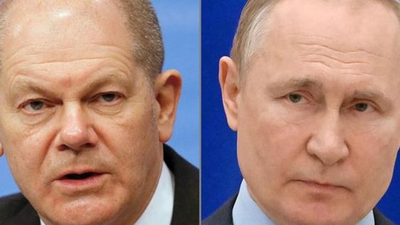Olaf Scholz, Vladimir Putin. Primer ministro alemán y presidente ruso, respectivamente