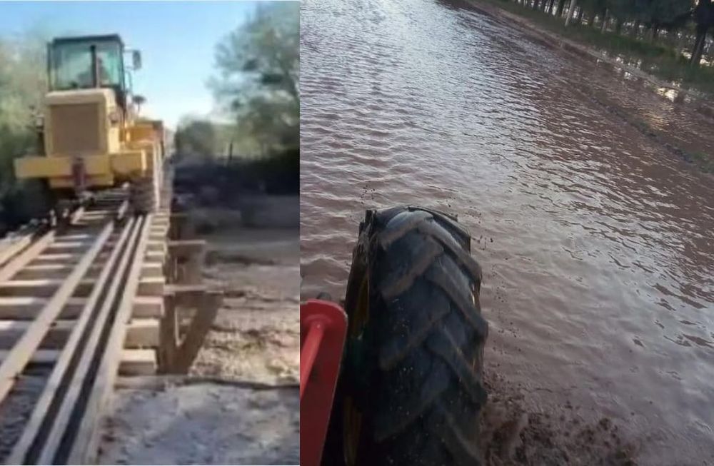 Un anciano murió y por las intensas lluvias que generaron crecidas fue trasladado en retroexcavadora. Gentileza: Diario de Cuyo.