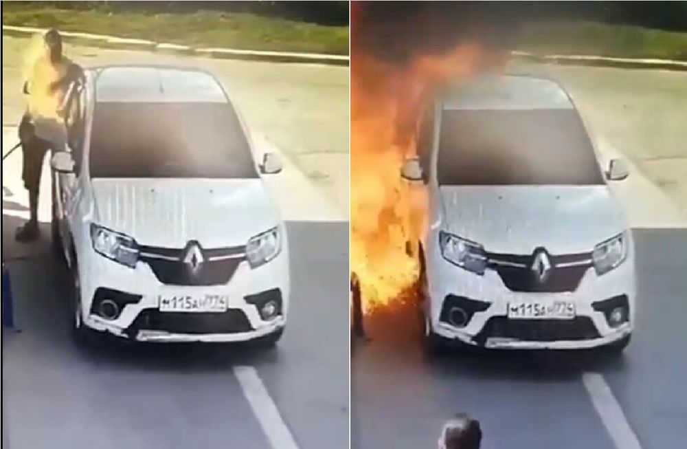 Un hombre encendió un cigarrillo en una estación de servicio y prendió fuego su auto.