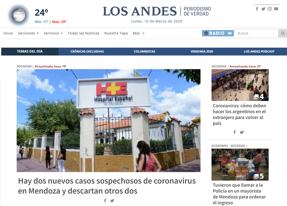 Los Andes - 16 de marzo de 2020