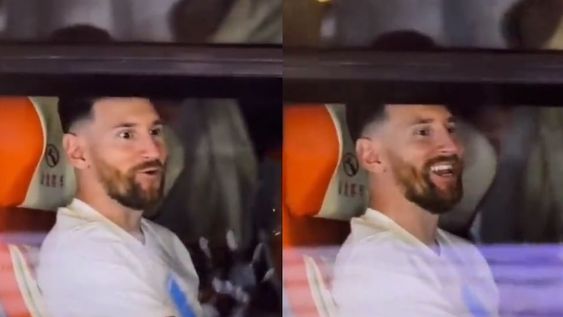 La reacción de Messi al ver un ingenioso cartel de un fanático chino que llamó su atención. Foto: M30Xtra.