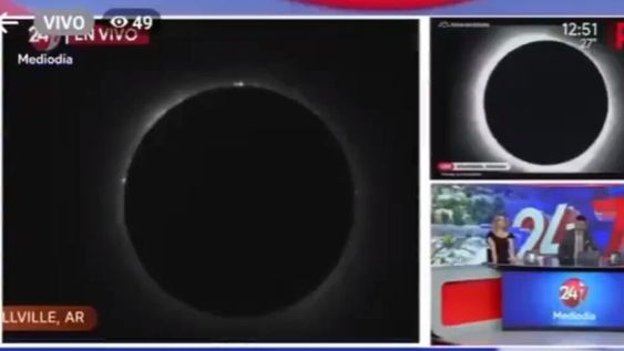 Un particular video fue transmitido por el programa 24/7 del grupo RGC Media de México, cuando mostraban las imágenes del eclipse captadas por la audiencia. Foto: Captura de video