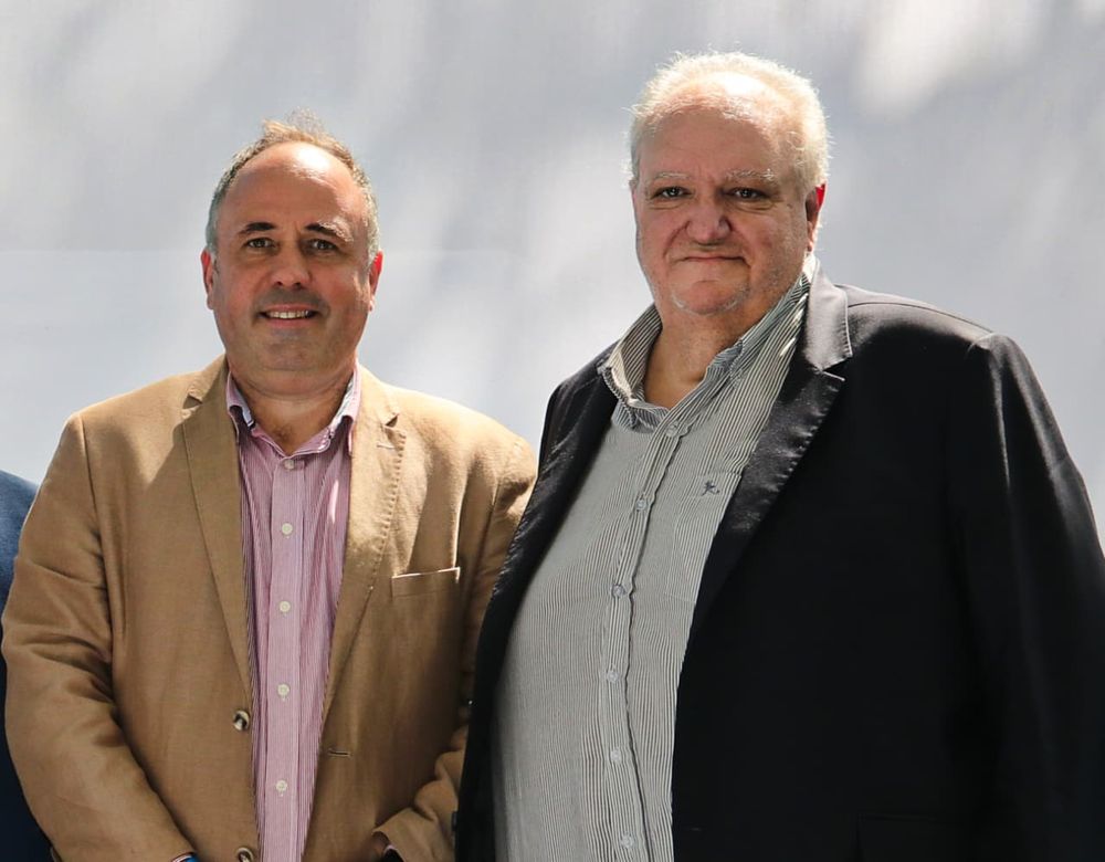 Miguel Moreno, secretario de Agricultura de San Juan, y Fabián Ruggeri, presidente de Coviar, en el almuerzo de productores en el INTA. / Foto Prensa Coviar