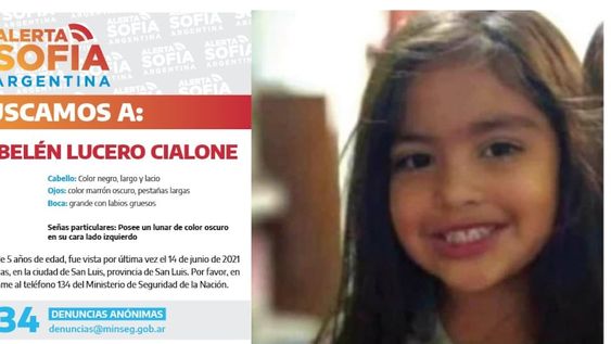 El Ministerio de Seguridad de la Nación activó recientemente el programa Alerta Sofía, con el objetivo de dar con el paradero de la niña Guadalupe Lucero (5); de quien no se tienen noticias desde el lunes por la tarde - noche. Guadalupe desapareció en la provincia de San Luis.