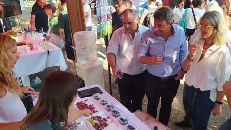 Los Andes | El presidente del INTA, Juan Cruz Molina (al centro), recorrió los puestos de tecnología y de productores locales que sirvieron de ante sala al almuerzo en la estación experimental del INTA, en Luján de Cuyo.