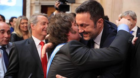 Javier Milei y Luis Petri antes del discurso que dio el Presidente en el Congreso el sábado pasado.