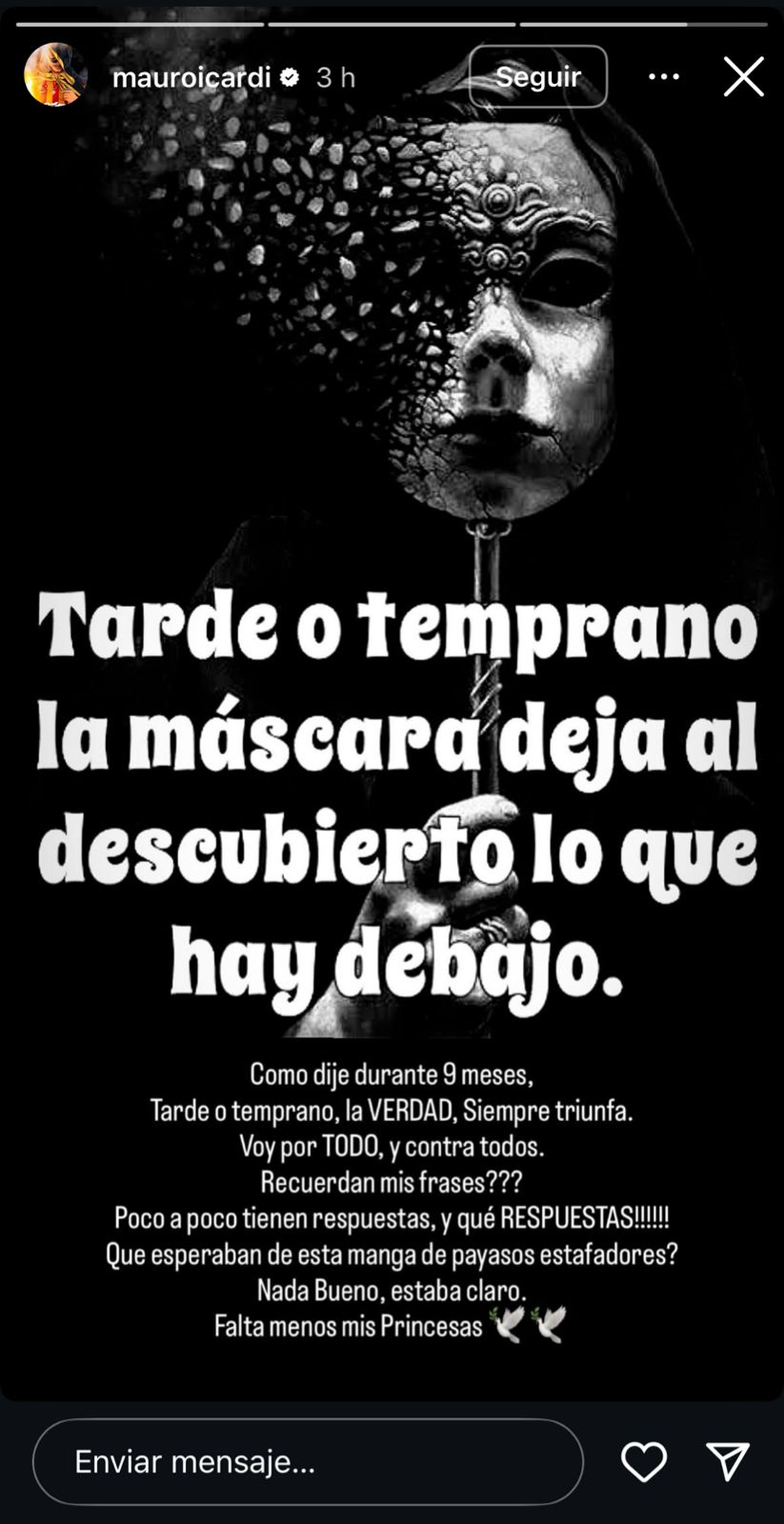 Icardi a través de sus historias de Instagram inició su descargo y publicó una foto donde asegura que 