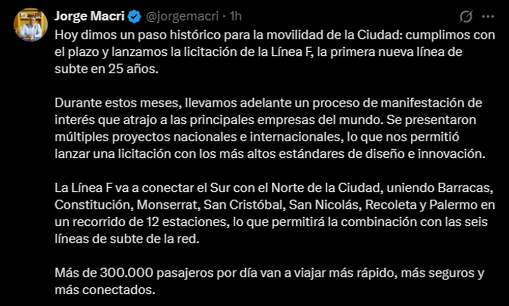 Jorge Macri anunció el lanzamiento de la licitación.