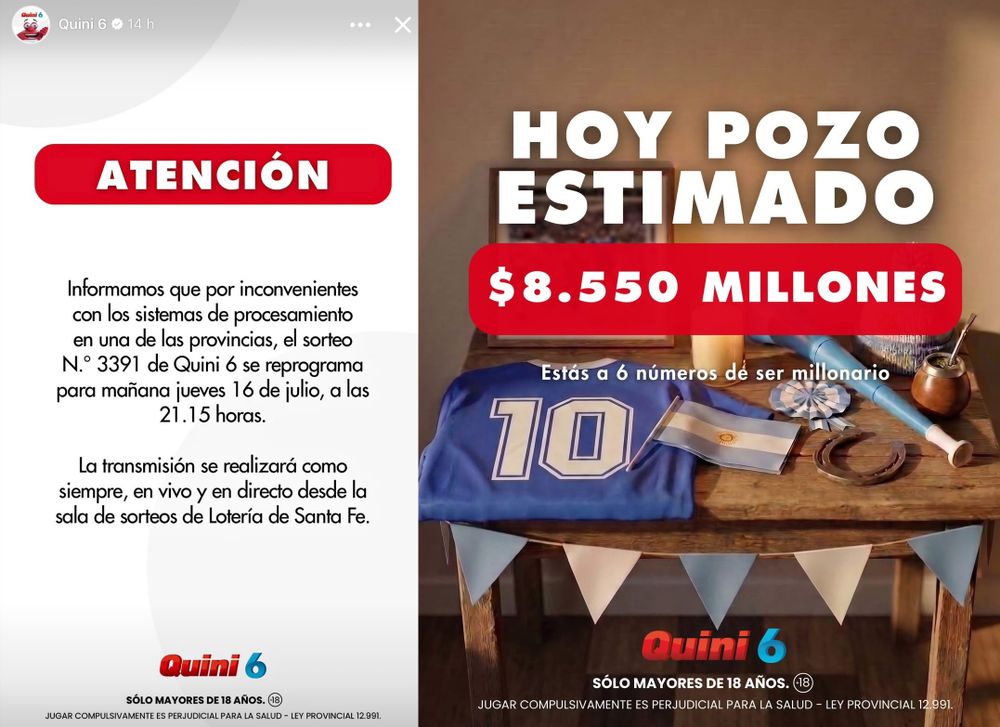 Cambió el Quini 6: cuándo sortean el pozo de $8.500 millones