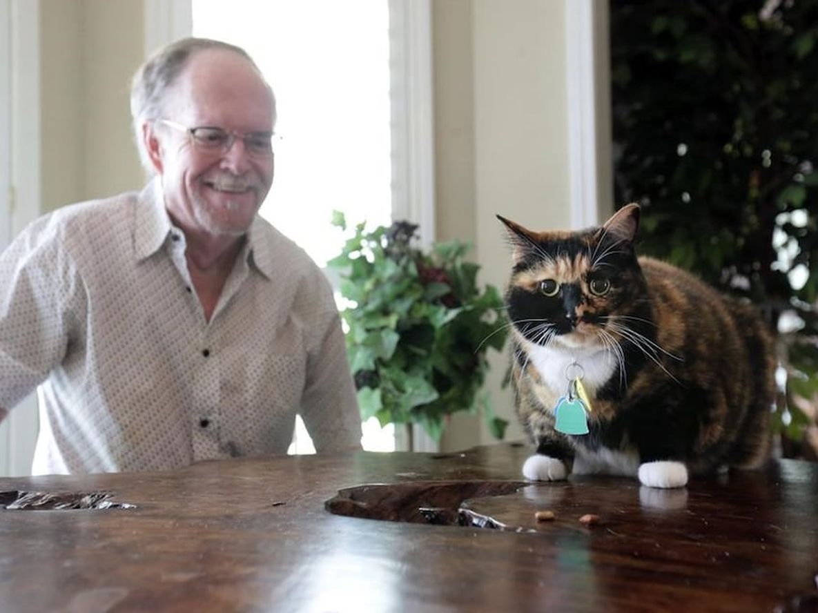 Fred junto a su heroica gatita. / Foto: Gentileza