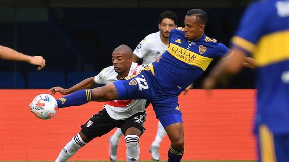 Telam, Ciudad de Buenos Aires, 14 de marzo de 2021: Escena del encuentro entre Boca Juniors y River Plate en La Bombonera, por el superclásico del fútbol argentino correspondiente a la quinta jornada de la Copa de la Liga Profesional de Fútbol .Foto: Alfredo Luna/cf/Telam