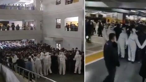 Los trabajadores del aeropuerto de Shanghai se agolparon e intentaron salir del establecimiento ante la detección de un positivo en coronavirus.