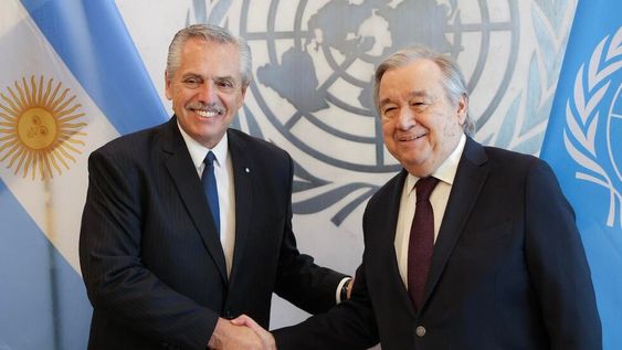 El presidente Alberto Fernández en Estados Unidos se reunió en Nueva York con el secretario general de la ONU, Antonio Guterres. Foto: Twitter