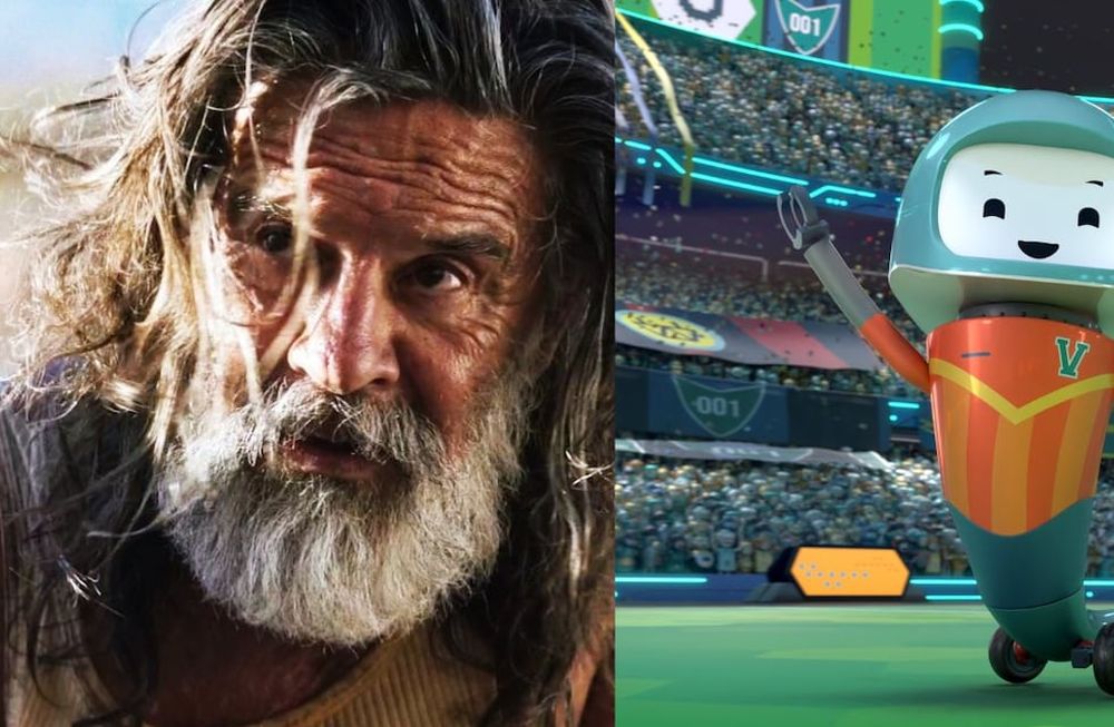 A la izquierda: escena de Hombre muerto, con Osvaldo Laport. A la derecha: escena de Robotia, película de animación. Ambas producciones son argentinas.