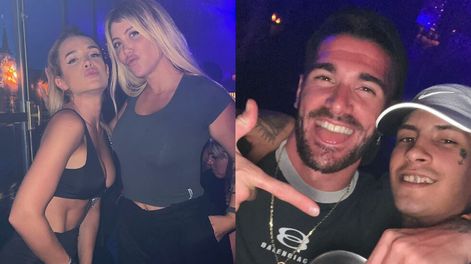 Camila Homs, Wanda Nara, Rodrigo De Paul y L-Gante en un boliche (Collage web)