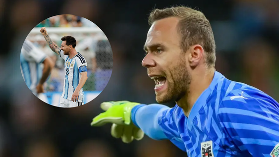 El arquero de Austria calentó la previa y le tiró a Lionel Messi