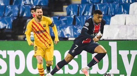 Talento puro. Mbppé del PSG y Leo Messi del Barcelona. / Gentileza.