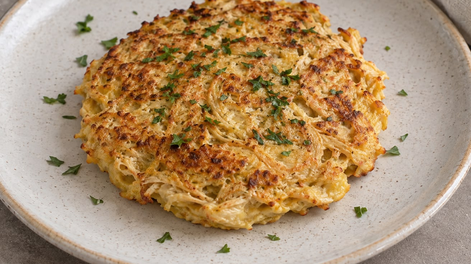 Prepará una cena dorada y tierna con pollo desmenuzado y huevos, sin necesidad de harina.