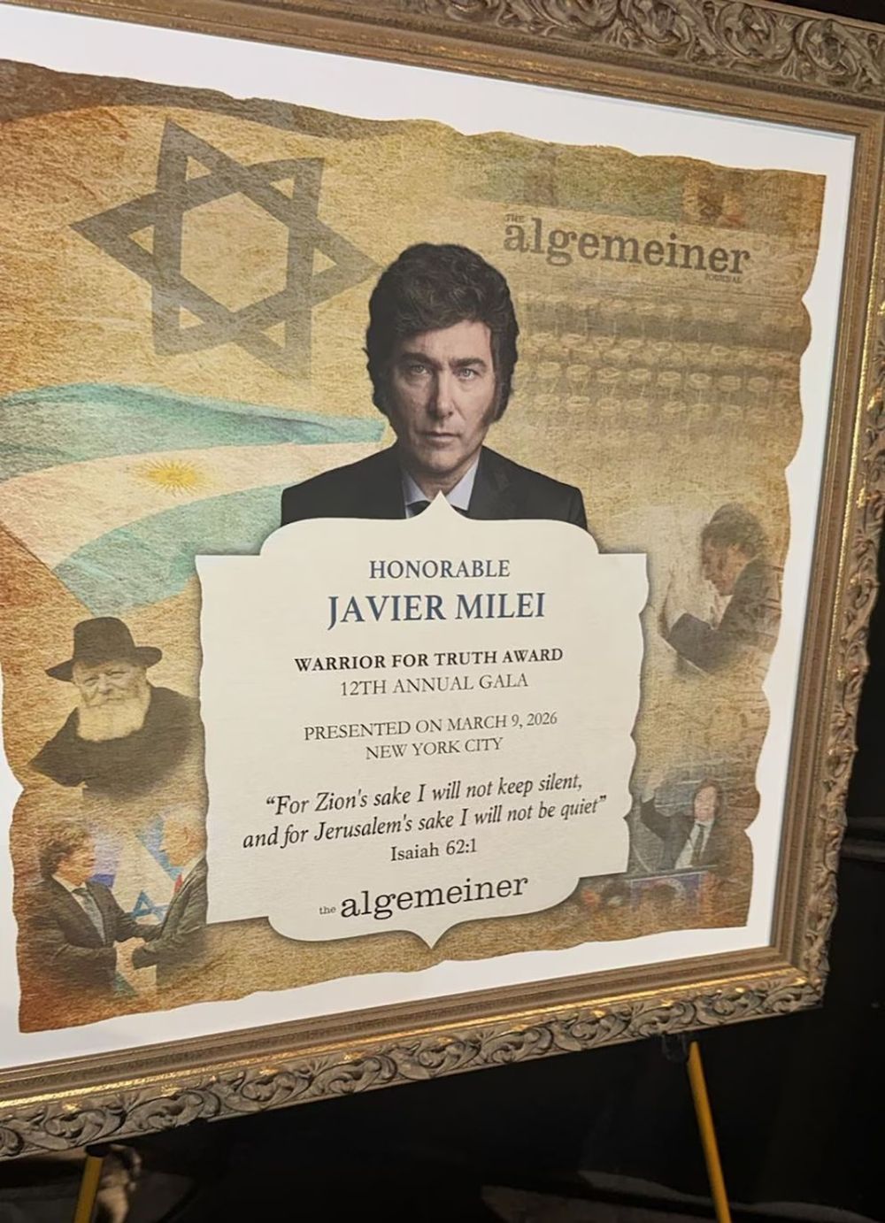 The Algemeiner le dedic&oacute; un mensaje a Javier Milei en un recuadro.