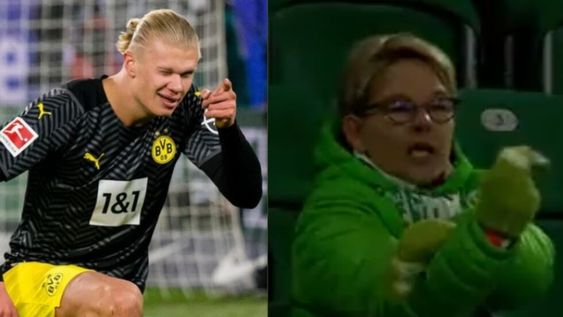 ¡¡¡Para vos!!! le dijo Halland a la hincha del Wolfsburgo.