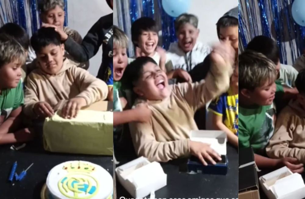 El niño recibió un celular de regalo y el festejo de sus amigos se volvió viral. TikTok
