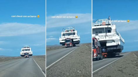 Un barco de gran tamaño iba en plena ruta, la reacción del conductor casi causa un accidente.&nbsp;