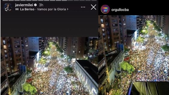 Milei publicó una foto de la marcha del orgullo en córdoba como si fuera su acto de cierre de camapaña