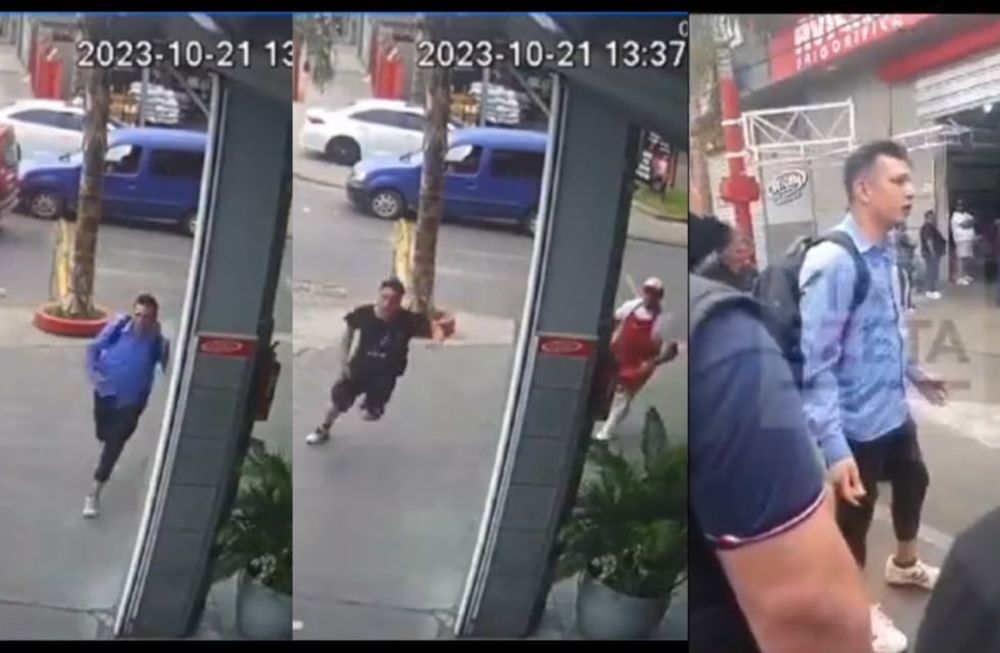 Cuando los uniformados llegaron al lugar, las personas les explicaron que al trabajador lo habían golpeado sin algún motivo. Gentileza: Unicanal.