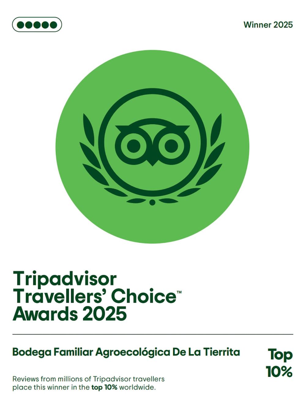 La Bodega Familiar Agroecológica De la Tierrita fue distinguida por TripAdvisor entre las mejores experiencias turísticas del mundo, integrando el 10% más valorado a nivel global.