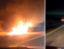 Luján de Cuyo: un camión se incendió en la Ruta 7.