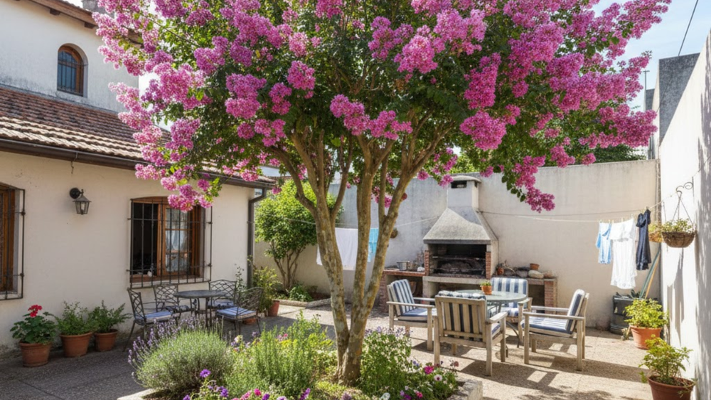 Un árbol para jardín y jardinería urbana que cuida plantas y veredas.