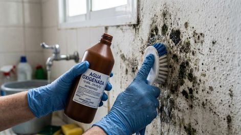 El agua oxigenada es una solución alternativa para quitar las manchas leves y viejas de moho.